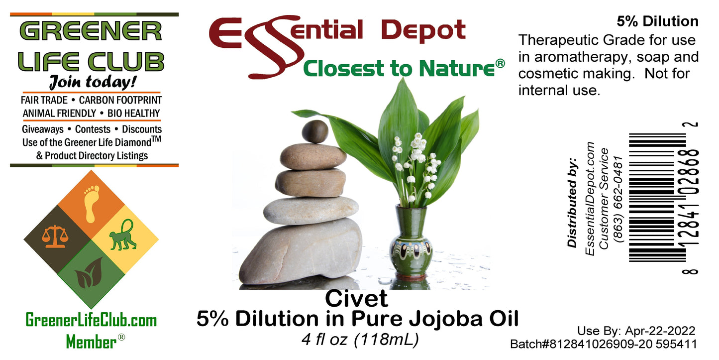 Civet 5% Dilution in Pure Jojoba - 4 fl oz