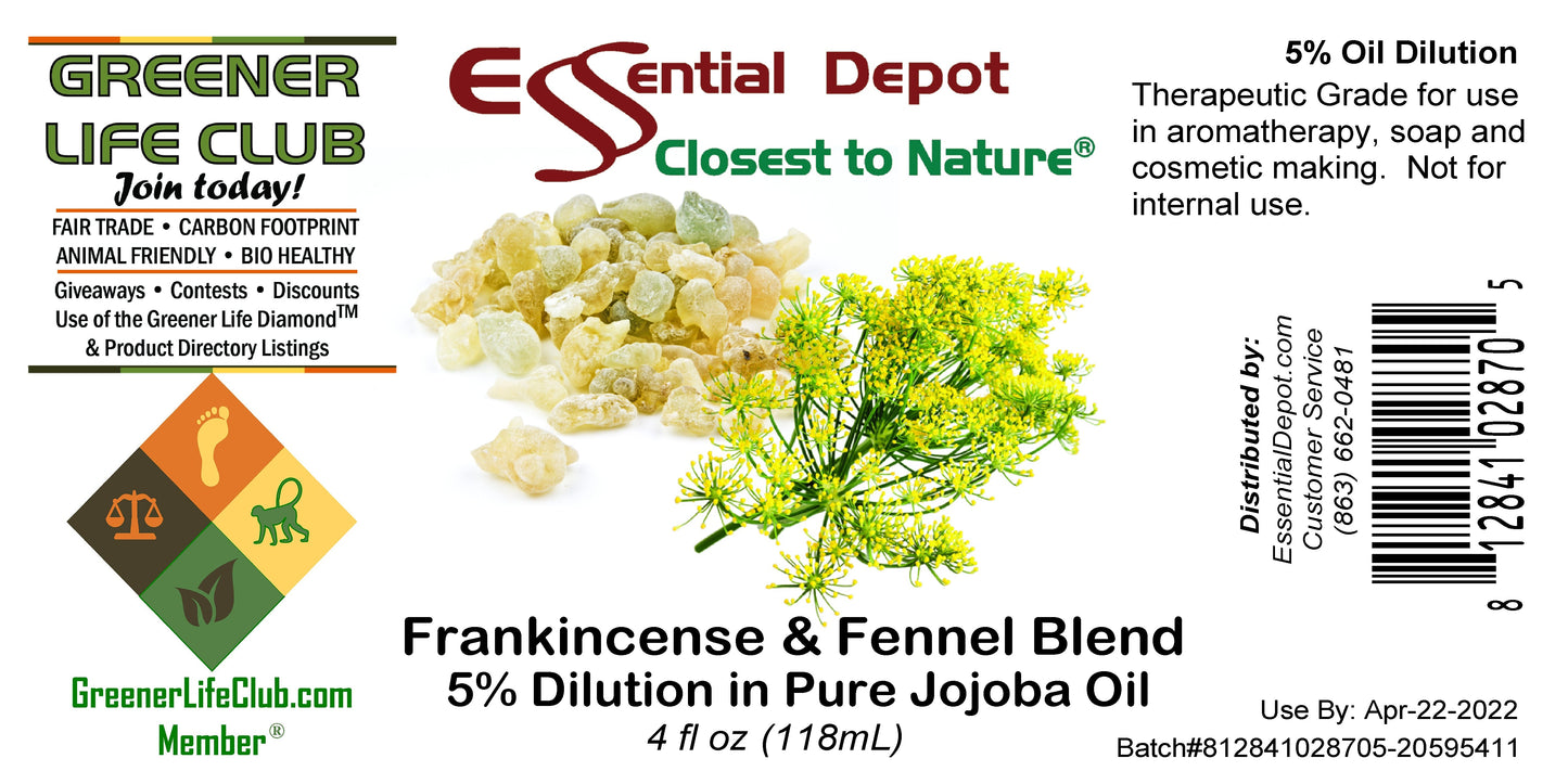 Frankincense & Fennel Blend 5% Dilution in Pure Jojoba - 4oz