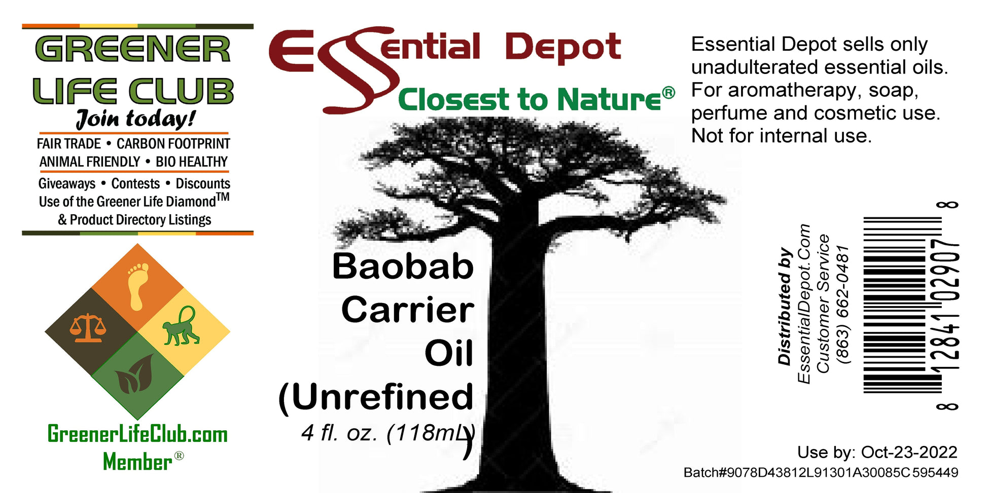Baobab Unrefined Carrier Oil - 4oz