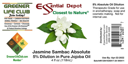 Jasmine Sambac 5% Dilution in Pure Jojoba - 4 fl oz