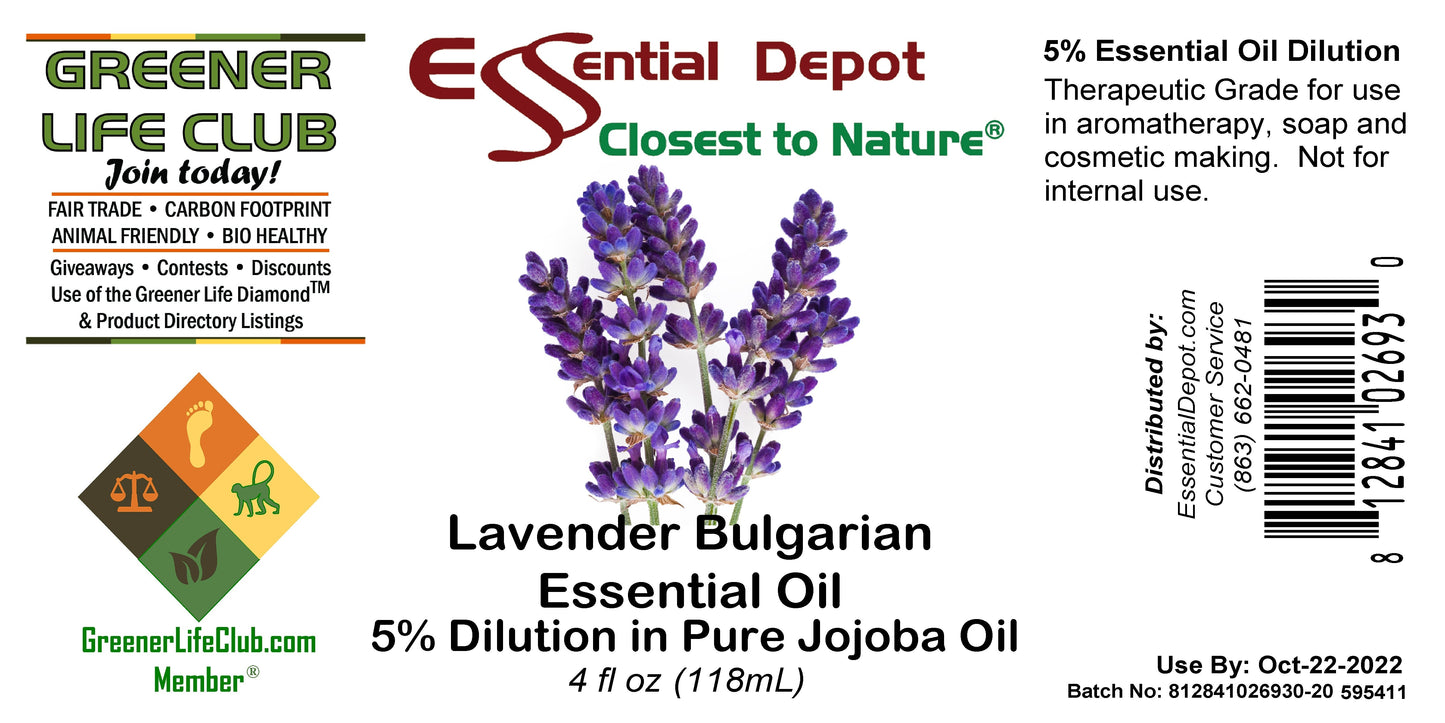 Bulgarian Lavender 5% Dilution in Pure Jojoba - 4 fl oz