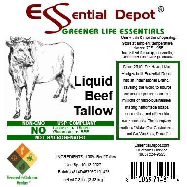 LIQUID Beef Tallow - 1 Gallon - 7.8 lb - FOOD GRADE - No Additives - for soap and skin care products
