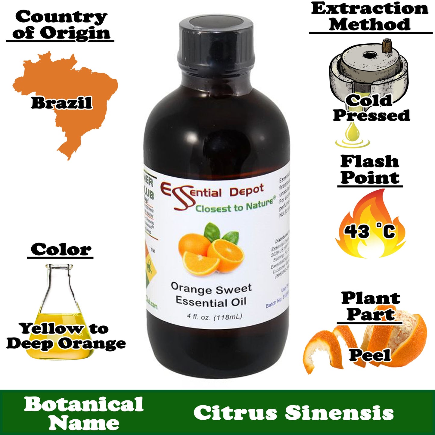 Orange Sweet Essential Oil - 4 oz.