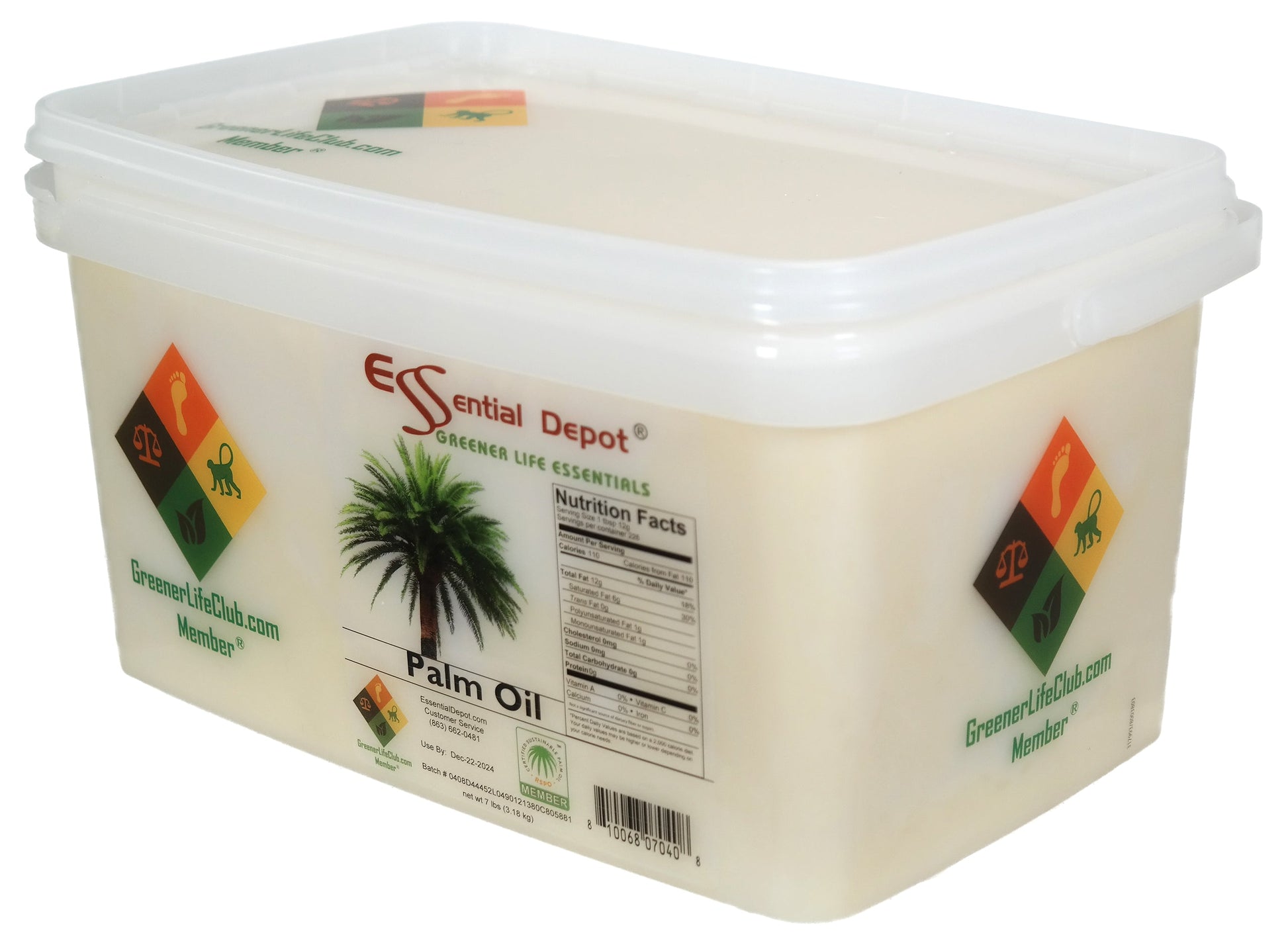 Palm Oil - RSPO Sustainable - 7 lbs - USP Food Grade