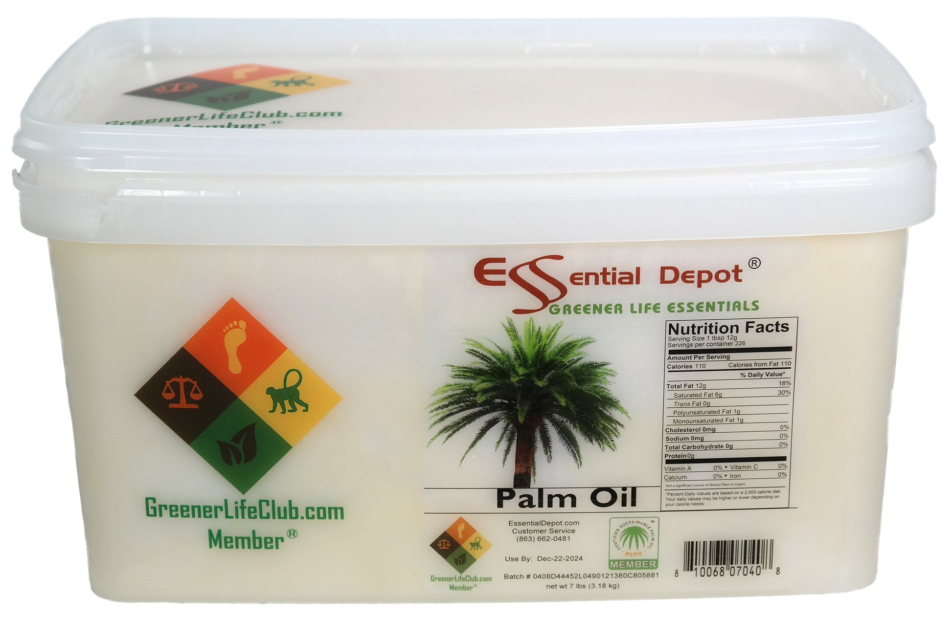 Palm Oil - RSPO Sustainable - 7 lbs - USP Food Grade