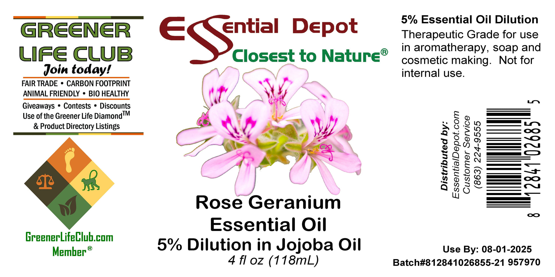 Rose Geranium Essential Oil 5% Dilution in Jojoba - 4 fl oz