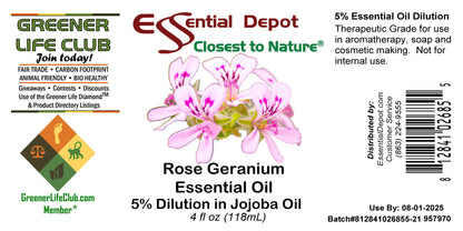 Rose Geranium Essential Oil 5% Dilution in Jojoba - 4 fl oz