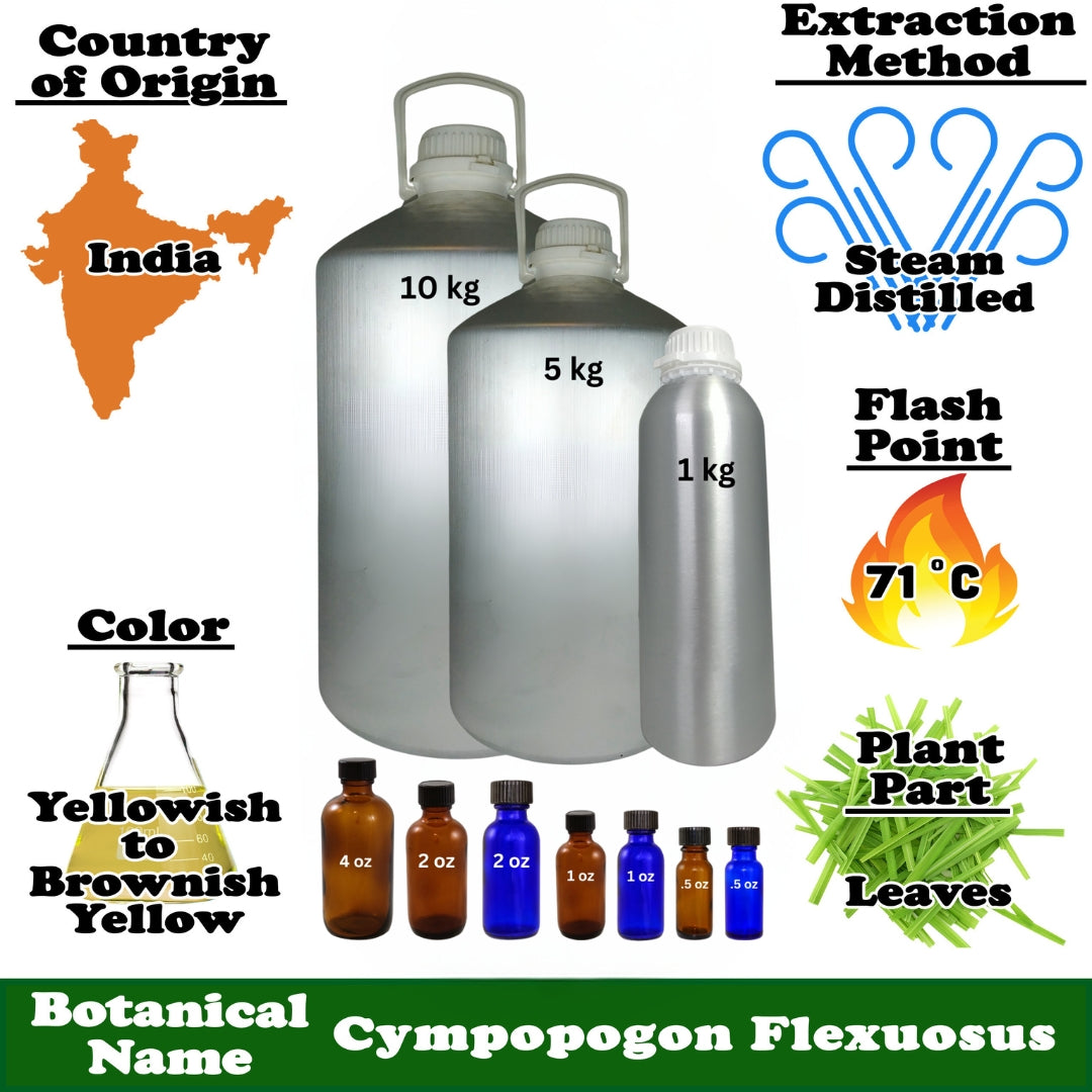 Lemongrass Essential Oil - 1 kg. - Approx 2.2 lbs.