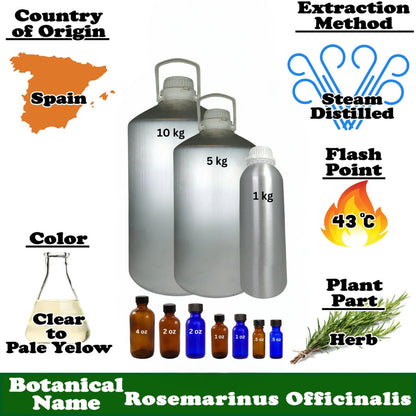 Rosemary Essential Oil - 1 kg. - Approx 2.2 lbs.