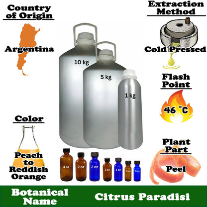 Grapefruit Pink Essential Oil - 1 kg. - Approx 2.2 lbs.